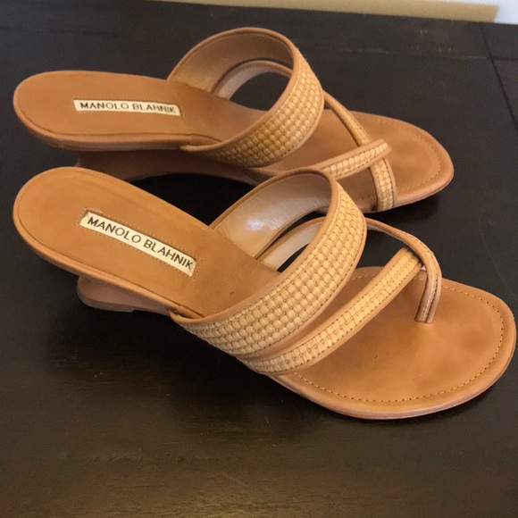 Manolo Blahnik Tan Wedge Sandals - Picture 2 of 8